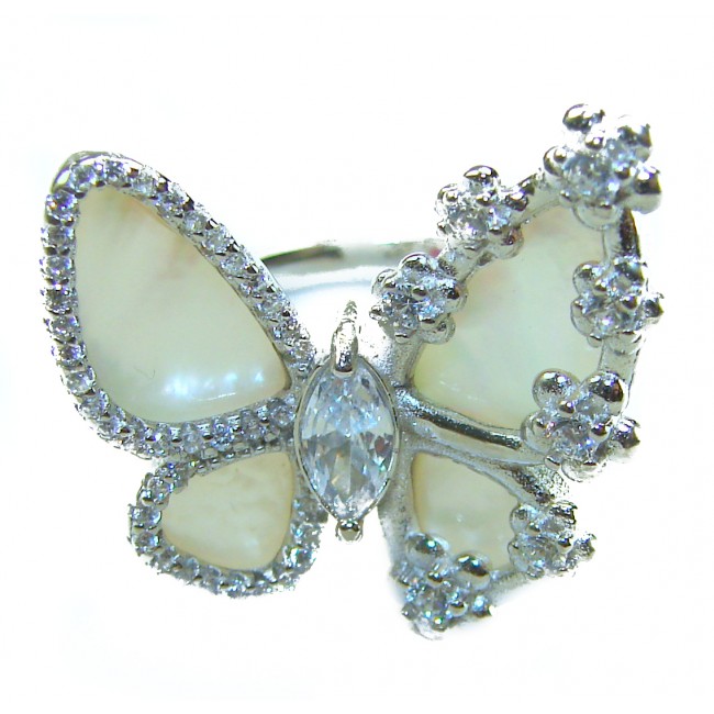 White Butterfly Blister Pearl .925 Sterling Silver brilliantly handcrafted ring s. 6 1/4 - photo 3