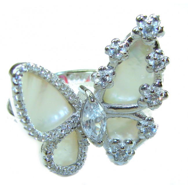 White Butterfly Blister Pearl .925 Sterling Silver brilliantly handcrafted ring s. 6 1/4 - photo 2