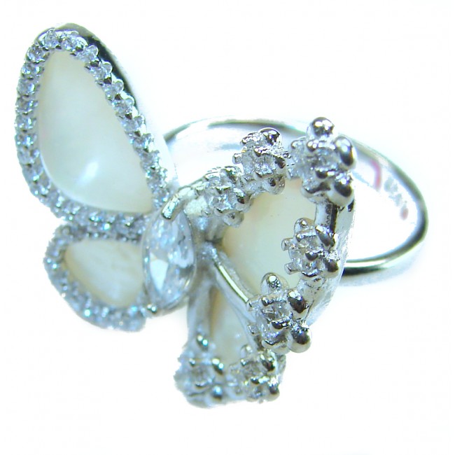 White Butterfly Blister Pearl .925 Sterling Silver brilliantly handcrafted ring s. 6 1/4 - photo 1