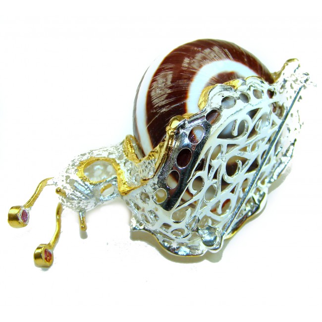 LARE Snail - Ocean Shell 18k Gold over .925 Sterling Silver handcrafted Pendant Brooch