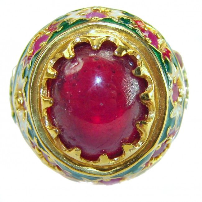 Divine Creation 10.5 carat Mozambique Ruby Enamel 18K Gold over .925 Sterling Silver handcrafted Ring s. 8 1/4