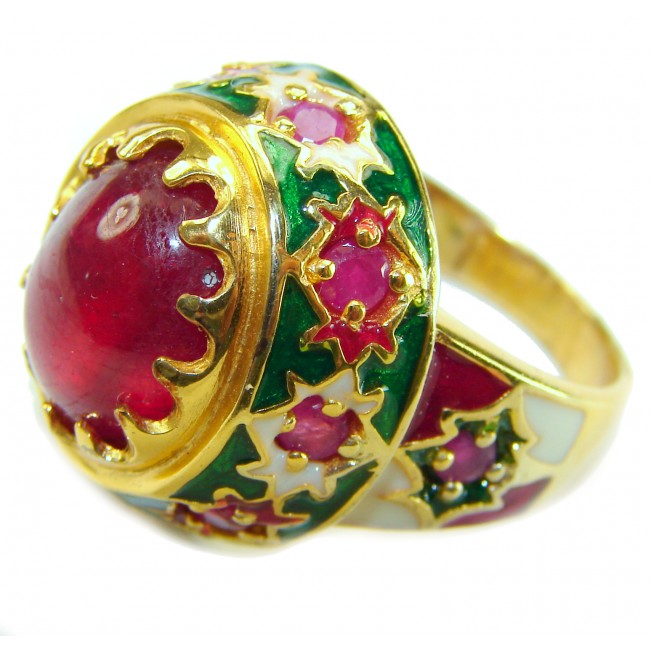 Divine Creation 10.5 carat Mozambique Ruby Enamel 18K Gold over .925 Sterling Silver handcrafted Ring s. 8 1/4