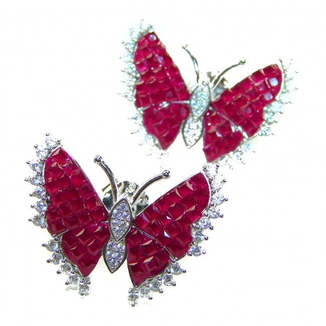 Real Beauty natural 11.9 carat Ruby Butterflies .925 Sterling Silver handcrafted earrings