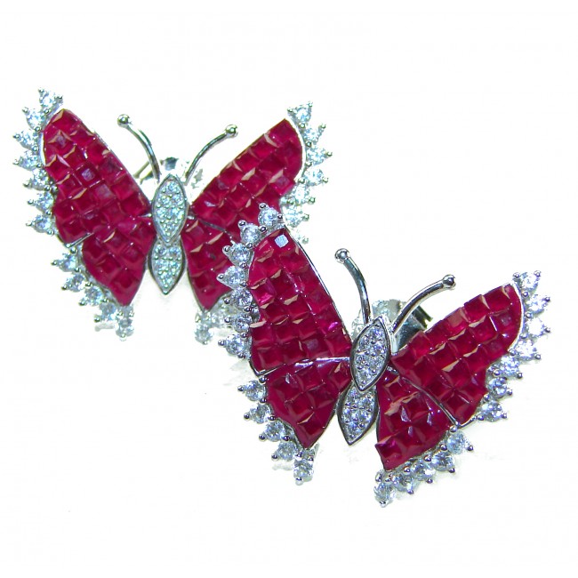 Real Beauty natural 11.9 carat Ruby Butterflies .925 Sterling Silver handcrafted earrings