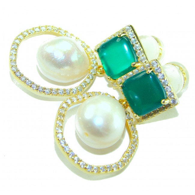 Born to Glam authentic 5.2 carat Pearl 18K Gold over .925 Sterling Silver handcrafted earrings - photo 2