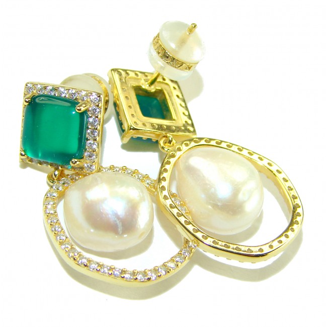 Born to Glam authentic 5.2 carat Pearl 18K Gold over .925 Sterling Silver handcrafted earrings - photo 1