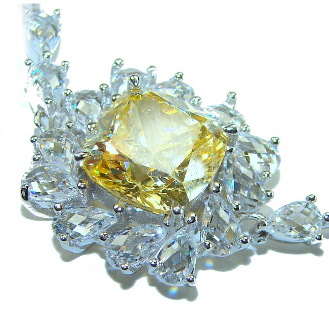 Luxurious 22.5 carat pricess cut Authentic Yellow Sapphire .925 Sterling Silver handcrafted Statement Bracelet - Close-up of luxurious yellow sapphire with diamond accents.