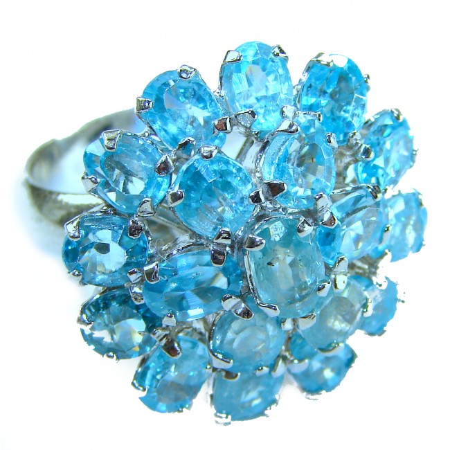 Endless Ocean 22.8 carat Swiss Blue Topaz .925 Sterling Silver handcrafted Large ring size 7 3/4 - photo 3