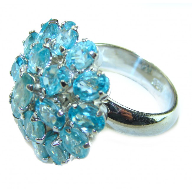 Endless Ocean 22.8 carat Swiss Blue Topaz .925 Sterling Silver handcrafted Large ring size 7 3/4 - photo 1