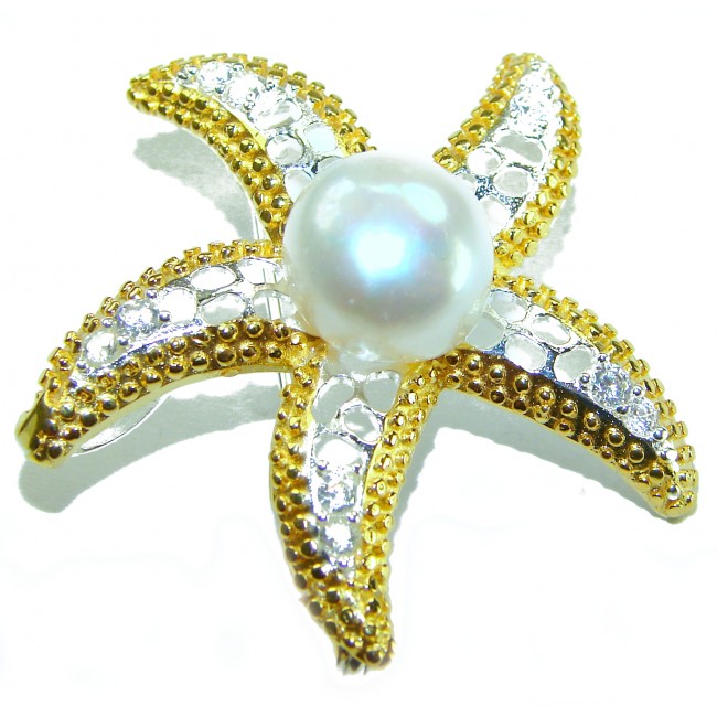 Genuine Mother of Pearl 14K Gold .925 Sterling Silver handmade Pendant Brooch