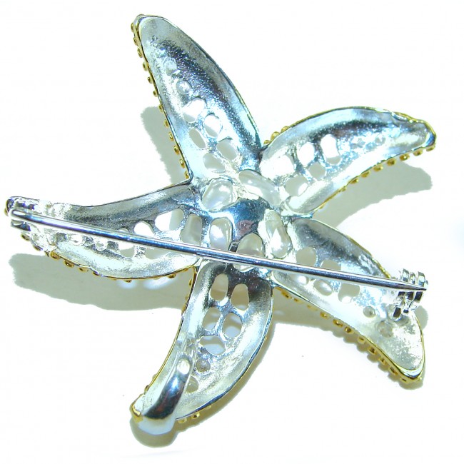 Genuine Mother of Pearl 14K Gold .925 Sterling Silver handmade Pendant Brooch