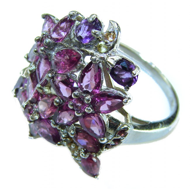Blooming Red Flowers 11.5 carat Authentic Garnet .925 Sterling Silver handcrafted Ring size 8