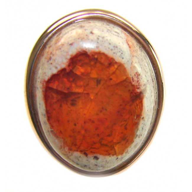 Orange Galaxy best quality 19.4 carat Mexican Opal 18K Gold over .925 Sterling Silver handmade ring 6