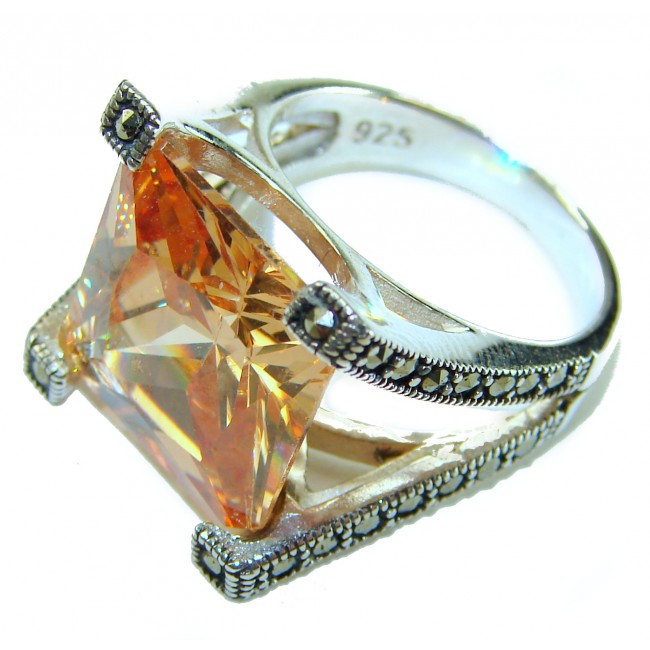 Pure Celestial energy Natural 14.4 carat Golden Topaz Marcasite .925 Sterling Silver handmade Large Statement Ring size 8 - photo 2