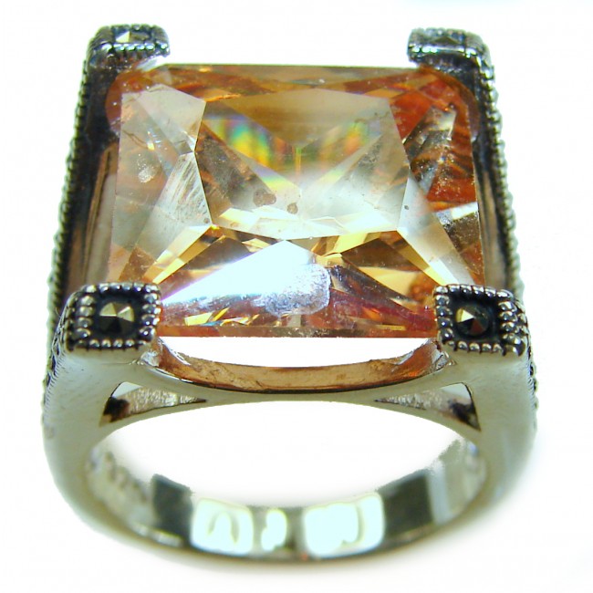 Pure Celestial energy Natural 14.4 carat Golden Topaz Marcasite .925 Sterling Silver handmade Large Statement Ring size 8 - photo 1