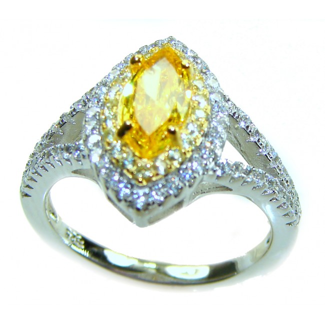 Marquise cut 4.2 carat yellow Sapphire .925 Sterling Silver brilliantly handcrafted ring s. 7