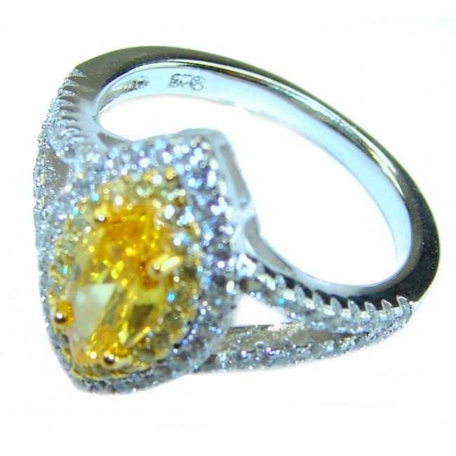 Marquise cut 4.2 carat yellow Sapphire .925 Sterling Silver brilliantly handcrafted ring s. 7