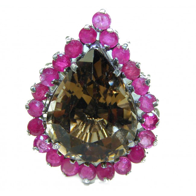 Serenity 18.5 carat Champagne Smoky Topaz Ruby .925 Sterling Silver HUGE Ring size 7 1/4 - photo 3