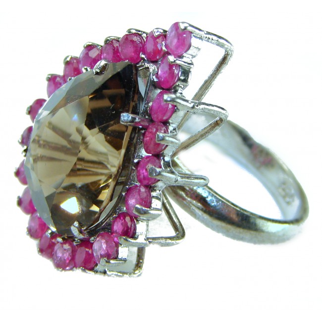 Serenity 18.5 carat Champagne Smoky Topaz Ruby .925 Sterling Silver HUGE Ring size 7 1/4 - photo 1