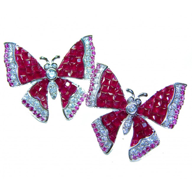 Real Beauty natural 18.2 carat Ruby Butterflies .925 Sterling Silver handcrafted earrings