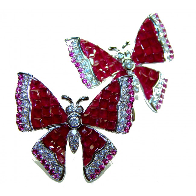 Real Beauty natural 18.2 carat Ruby Butterflies .925 Sterling Silver handcrafted earrings