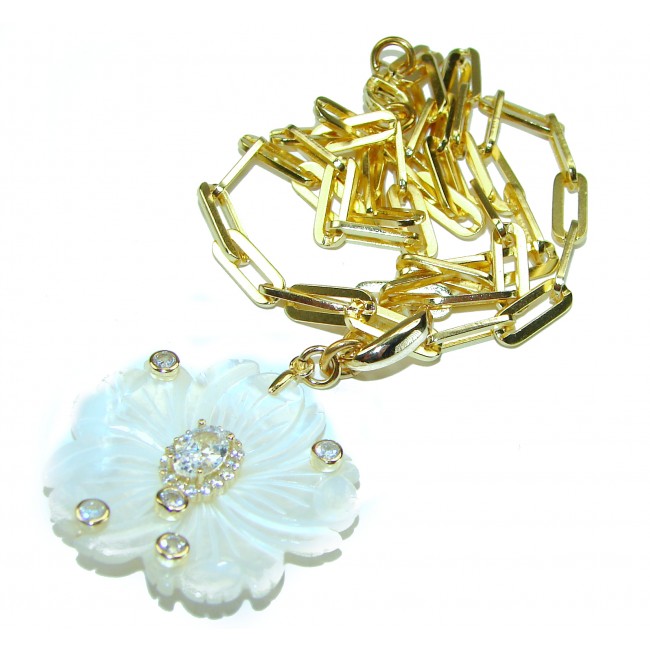 Precious White Flowers Blister Pearl 0.7 carat White Sapphire 14K Gold over .925 Sterling Silver .925 Sterling Silver Necklace - photo 2