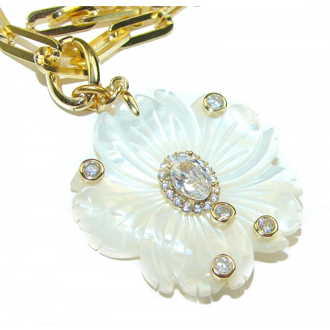 Precious White Flowers Blister Pearl 0.7 carat White Sapphire 14K Gold over .925 Sterling Silver .925 Sterling Silver Necklace - photo 1
