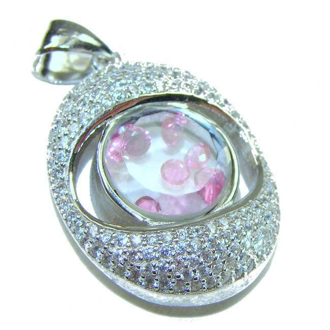 Floating Memories 10.5 carat Pink Sapphire .925 Sterling Silver Handcrafted Statement pendant - Side view of Floating Memories pink sapphire pendant in sterling silver.
