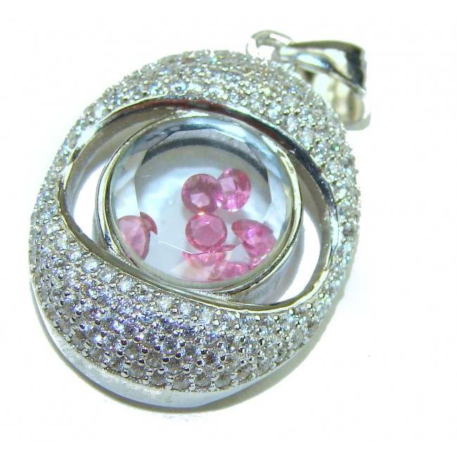 Floating Memories 10.5 carat Pink Sapphire .925 Sterling Silver Handcrafted Statement pendant - Close-up of Floating Memories pink sapphire pendant in sterling silver.