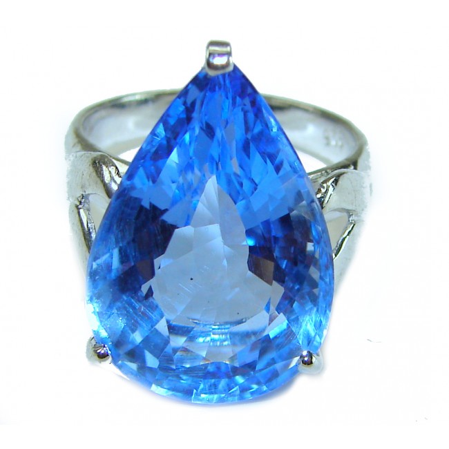 Blue Odyssey 4.5 carat authentic Swiss Blue Topaz .925 Sterling Silver handmade Statement Ring size 7 1/4 - photo 3