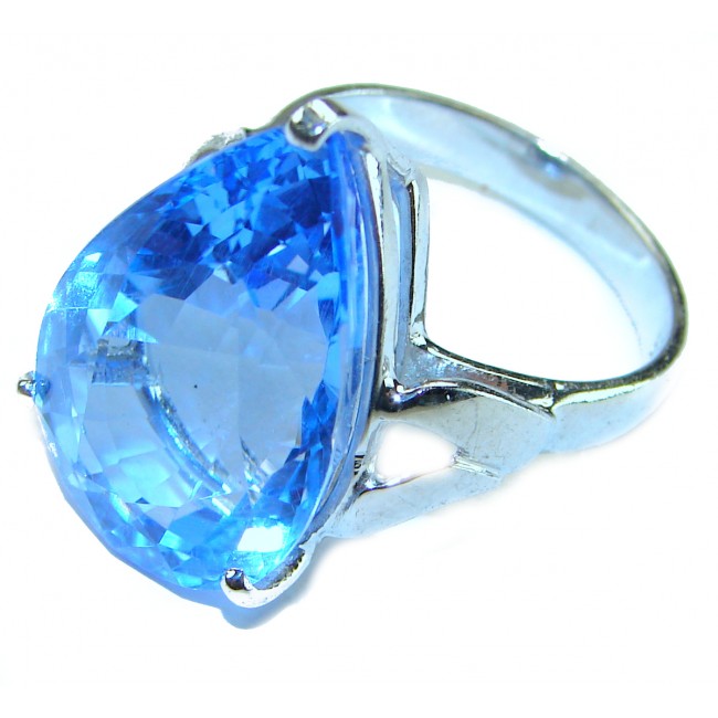 Blue Odyssey 4.5 carat authentic Swiss Blue Topaz .925 Sterling Silver handmade Statement Ring size 7 1/4 - photo 2