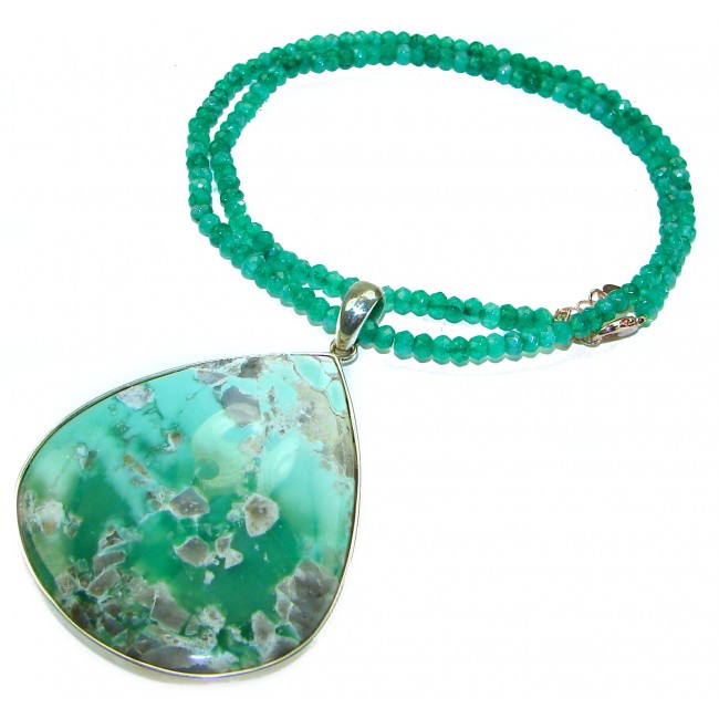 Green Odyssey Natural Huge Chrysoprase .925 Sterling Silver handmade necklace