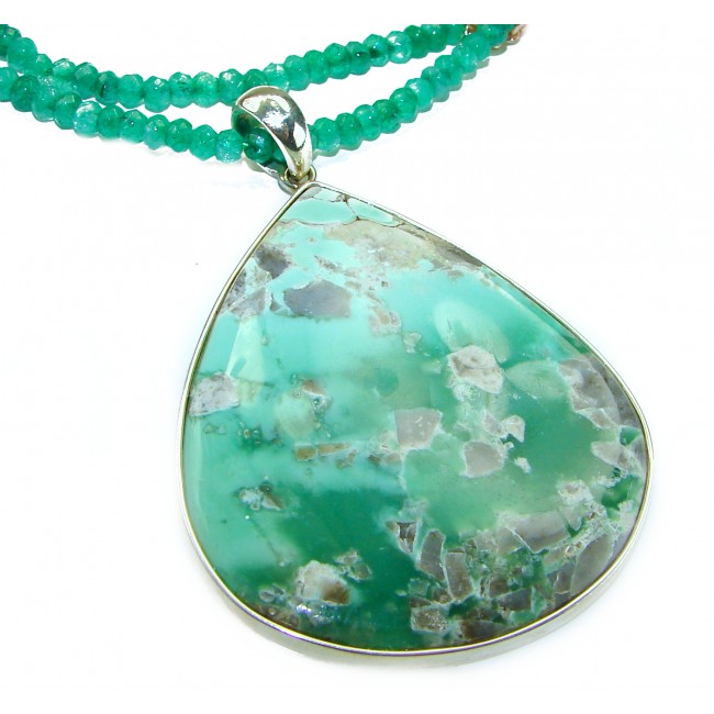 Green Odyssey Natural Huge Chrysoprase .925 Sterling Silver handmade necklace