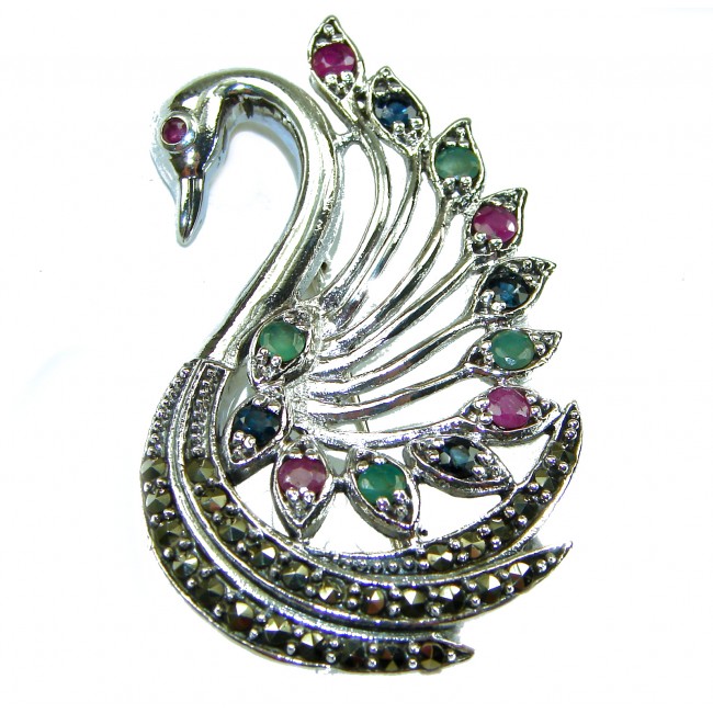 Perfect Swan .925 Sterling Silver handmade Pendant Brooch