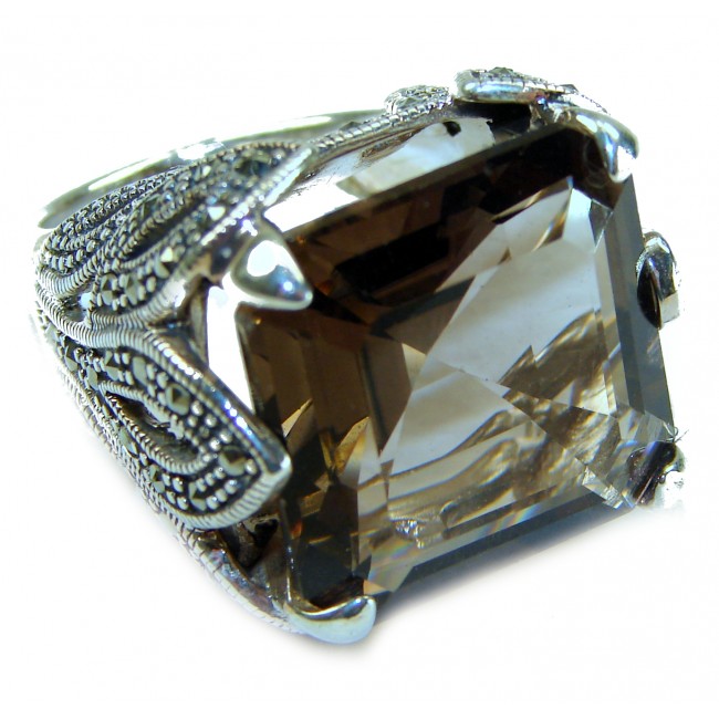 Celestial Energy 15.5 carat Champagne Smoky Topaz .925 Sterling Silver Oversized Ring size 7 1/4