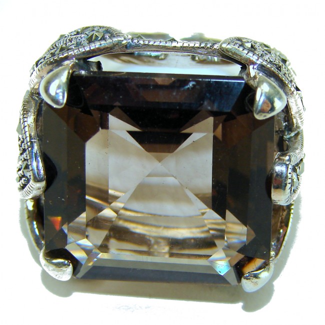 Celestial Energy 15.5 carat Champagne Smoky Topaz .925 Sterling Silver Oversized Ring size 7 1/4