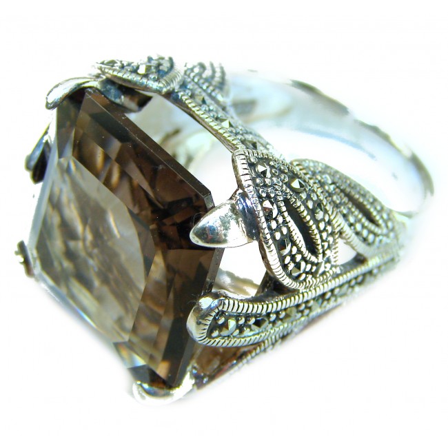 Celestial Energy 15.5 carat Champagne Smoky Topaz .925 Sterling Silver Oversized Ring size 7 1/4