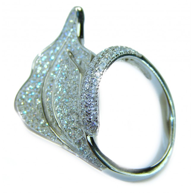 Precious Leaf 10.2 carat White Topaz .925 Silver handcrafted Cocktail Ring s. 7 1/4 - photo 1