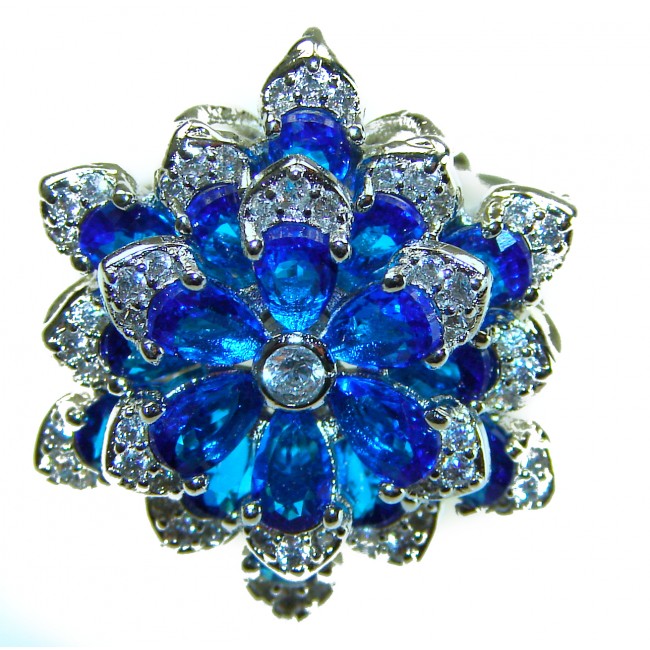 21.5 carat Swiss Blue Topaz .925 Sterling Silver handmade Statement Ring size 6 1/2