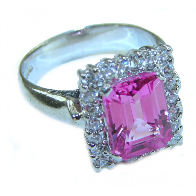 Blooming Beauty 5.8 carat Pink Sapphire .925 Silver handcrafted Cocktail Ring s. 5 1/2
