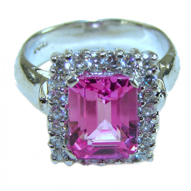 Blooming Beauty 5.8 carat Pink Sapphire .925 Silver handcrafted Cocktail Ring s. 5 1/2