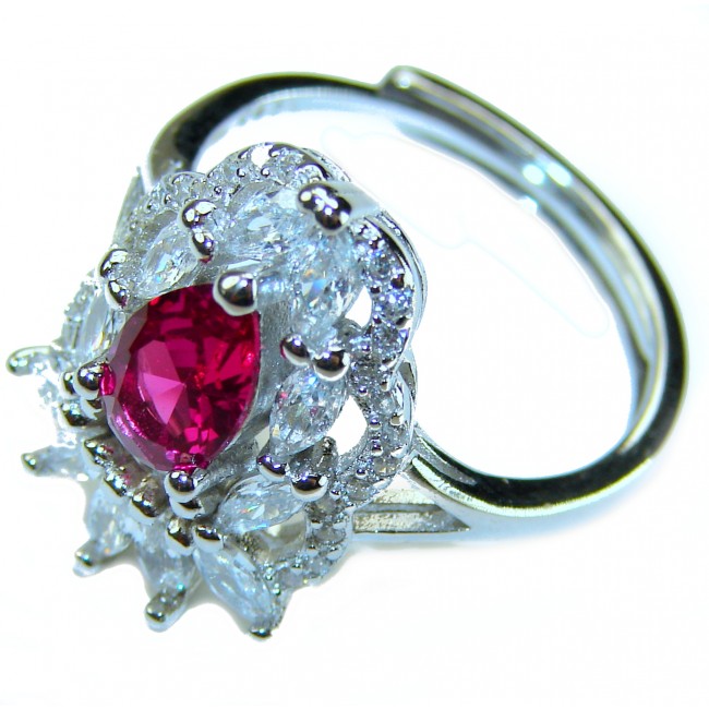 Spectacular Authentic 4.3 carat Ruby .925 Sterling Silver handmade Cocktail Ring s. 7 3/4 - Close-up of 4.3 carat ruby ring in .925 sterling silver setting.