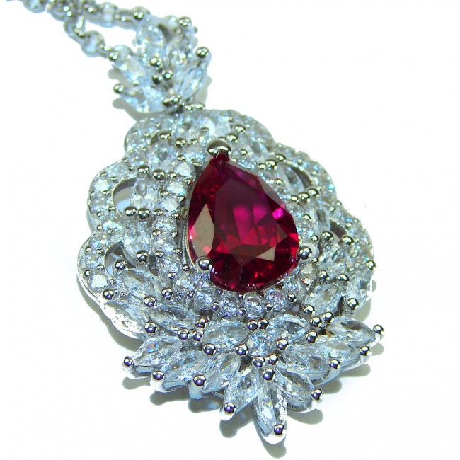 Royalty 8.2 carat Mozambique Ruby .925 Sterling Silver .925 Sterling Silver Statement necklace - Close-up of Royalty 8.2ct Mozambique Ruby pendant in sterling silver.