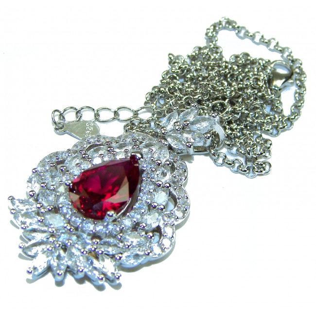Royalty 8.2 carat Mozambique Ruby .925 Sterling Silver .925 Sterling Silver Statement necklace - Close-up of Royalty 8.2 carat Mozambique Ruby in sterling silver setting.