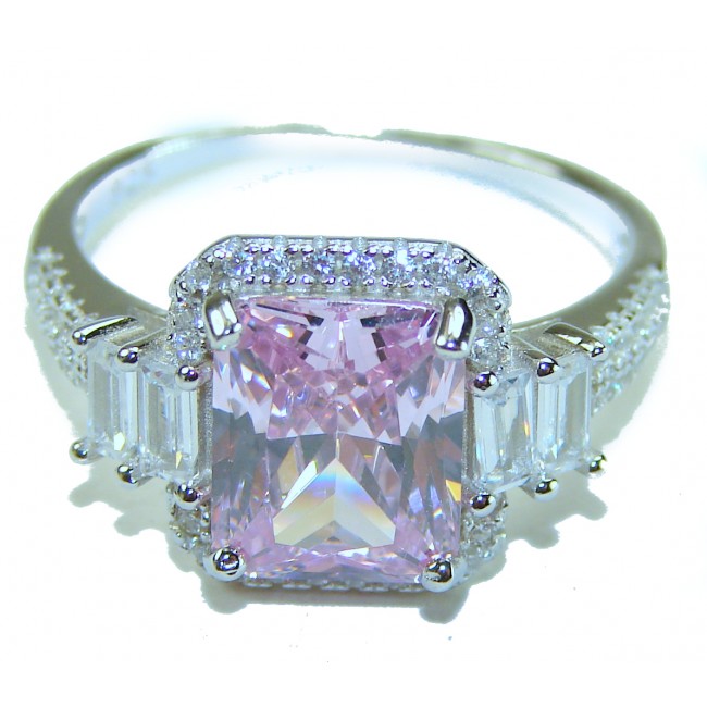Real Diva baguette cut Pink Kunzite .925 Silver handcrafted Cocktail Ring s. 9