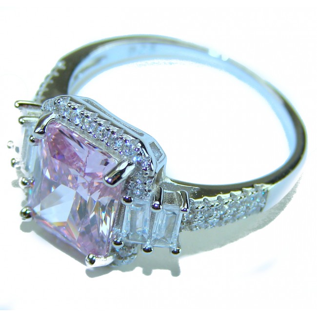 Real Diva baguette cut Pink Kunzite .925 Silver handcrafted Cocktail Ring s. 9