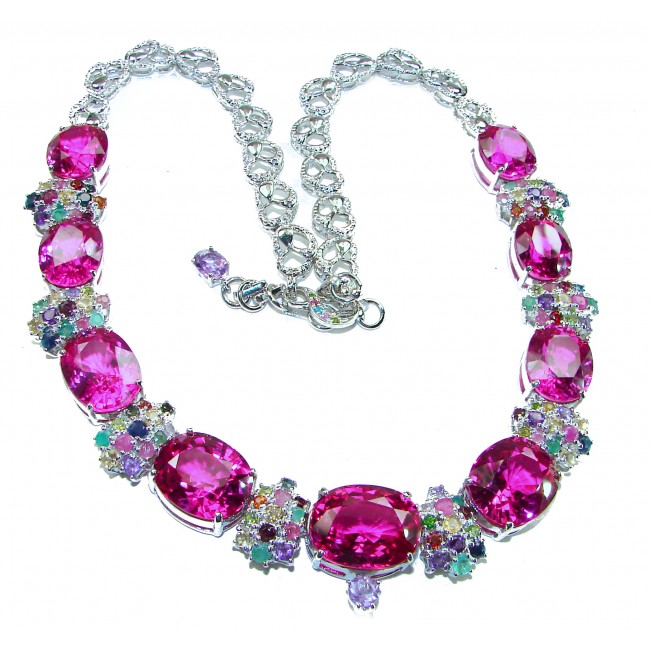 Tiffany - Magnificent 183.5 carat Pink Sapphire .925 Sterling Silver handcrafted Large Statement necklace