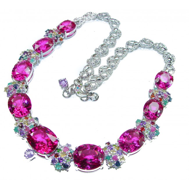 Tiffany - Magnificent 183.5 carat Pink Sapphire .925 Sterling Silver handcrafted Large Statement necklace