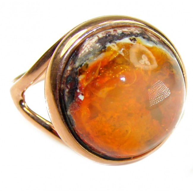 Orange Galaxy best quality 19.4 carat Mexican Opal 18K Gold over .925 Sterling Silver handmade ring 8