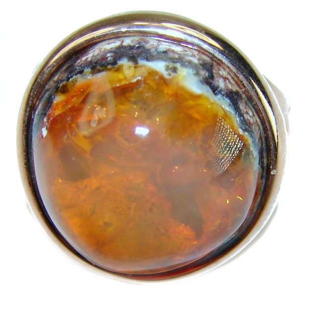 Orange Galaxy best quality 19.4 carat Mexican Opal 18K Gold over .925 Sterling Silver handmade ring 8